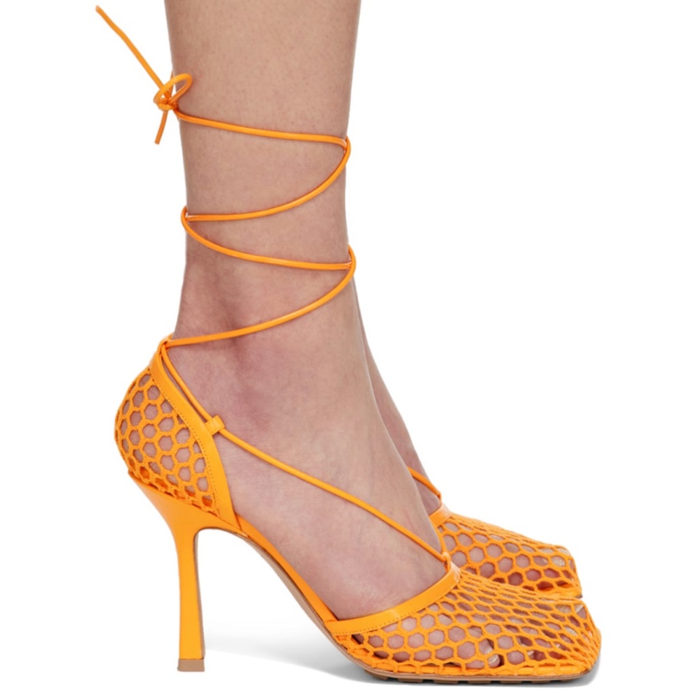 Bottega Veneta Vibrant Orange Mesh Heels